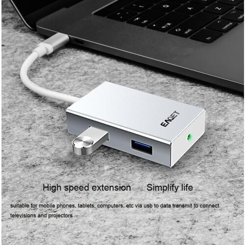 4-Port USB-C to USB 3.0 Aluminum Portable Data Hub for Macbook Pro, USB Flash Drives and Other Devices