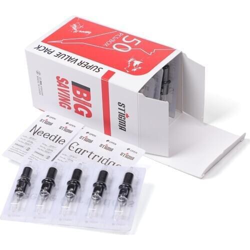 50Pcs Stigma Tattoo Cartridges Needles Mixed #12 #10 Disposable Sterilized Safe Cartridges with Membrane Assorted Size