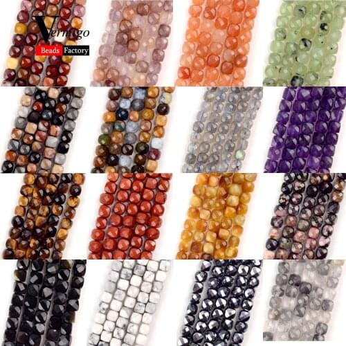 70pcs/Strand Natural Gemstones Beads 5mm Faceted Amethysts Red Jaspers Howlite Terahertz Square Minerals Beads fo Jewelry Making