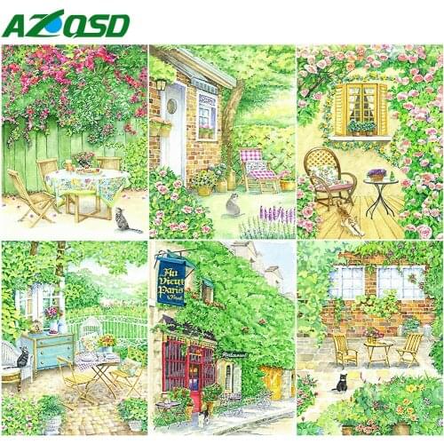 AZQSD Diamond Painting House Mosaic Full Square Drill Diamond Embroidery Sale Landscape Handicraft Home Decor Handmade Gift