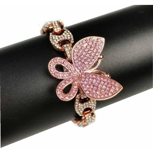 Hip Hop Bling Iced Out Coffe Bean Link Chain Bracelet Men Women pig snout Stone Butterfly Charm Chain 8 Shape Bracelets 12mm