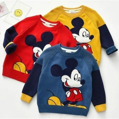 Childrens Pullover Knitting Shirt Boys Cotton Sweater Boys round Neck Sweater Double Layer 2020 New Style Cartoon Pattern