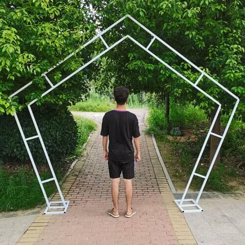 JAROWN Wedding Double Rod Arch Stand Geometry Wrought Iron Pentagon Flower Door Wedding Party Background Scene Arrangement Decor
