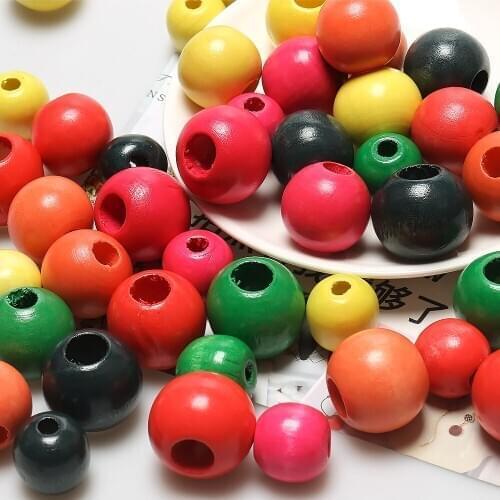 15pcs Natural Wooden Beads Round Colorful Loose Spacer Wood Beads for Jewelry Makings Handmade Bracelet Beaded DIY Wholesale