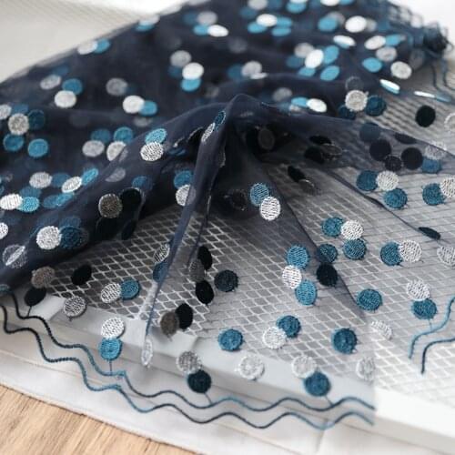 Lace Trim Baby Clothes Dark Blue Silver Line Dot Mesh Embroidery Width 33CM