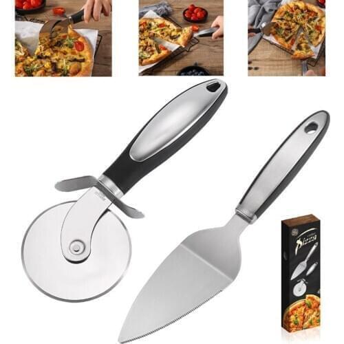 Pizza Cutter Wheel Pizza Shovel Kitchen Tool Set Made of Stainless Steel with Non Slip Handle Easy to Clean