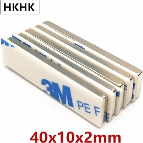 5 10 20 100pcs/lot magnet 40x10x2 mm Strong Square NdFeB Rare Earth Magnet 40*10*2 Neodymium Block Magnets with 3M Adhesive 40mm