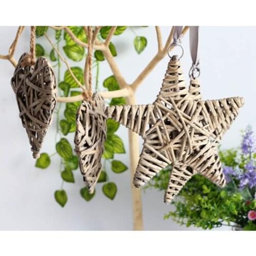 Natural Wicker Round/Heart/Star Hanging Decoration Wedding Christmas Home Party Decoration - Heart/Star/Round