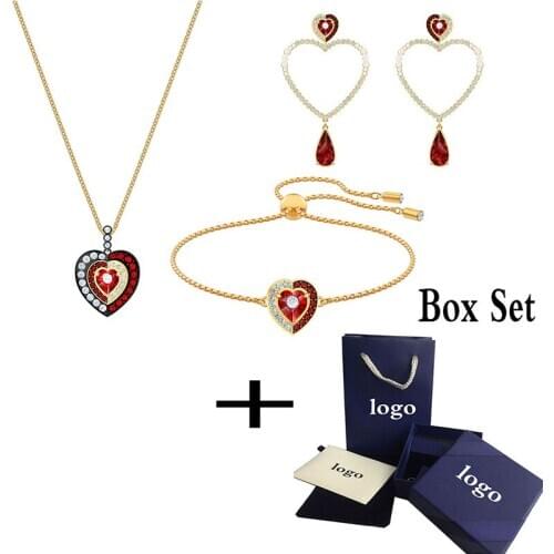 SWA New BLACK BAROQUE Pendant Necklace Set Romance Elegant Retro Style Red Heart Crystal Fashion Women Jewelry Gift