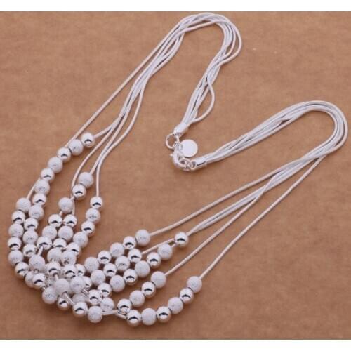 925 sterling silver Necklace, 925 silver fashion jewelry Double color grind arenaceous smooth bead /cynalpua bmbakdia AN506