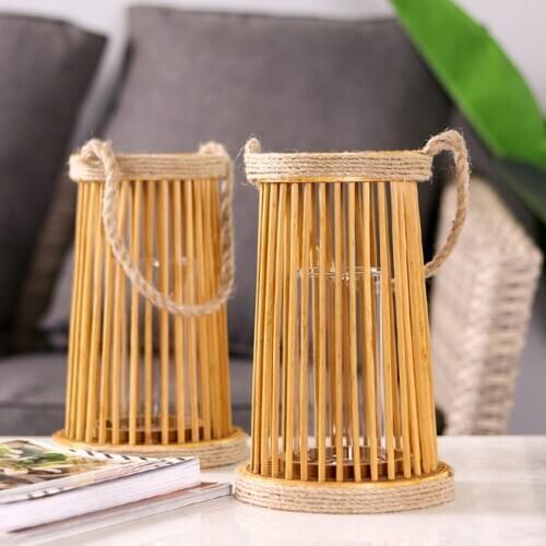 Wicker Candle Holders Simple Wooden Candle Stand Creative Hanging Ornaments Modern Home Decoration