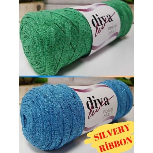 Silvery Ribbon Yarn - 100m - 250g - 17 Color Options - Cotton - Glitter - Accessory Materials, Home Textile, Wedding Supplies, Gift, Clasp, Lace, Bag, Amigurumi, Pillows, Rugs, Baskets, Handles, Regenerated - DIY