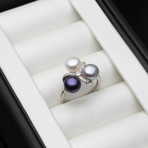 Real Freshwater Natural Pearl Rings,Wedding Cute 925 Silver Rings Women Anniversary Party White Pink Black