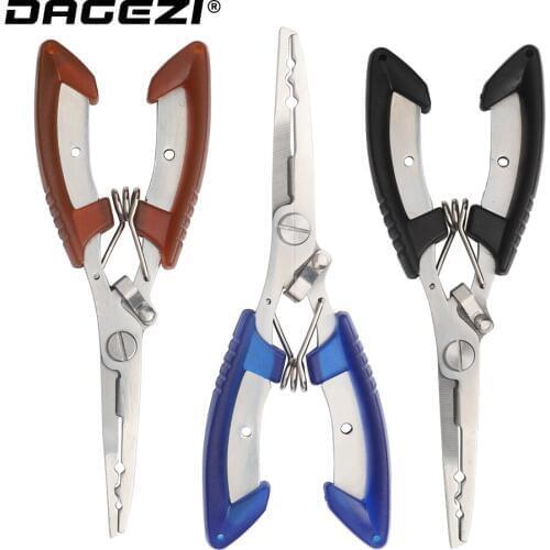 DAGEZI High Stainless Steel Fishing Pliers with package Scissors Line Cutter Remove Hook Fishing Tackle Tool black/blue/orange