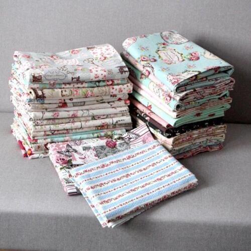 SMTA Floral Cotton Linen Vintage Fabric DIY Handmade Textile Sewing Patchwork For Bags Dress Clothes 50*70CM 375g/m D20