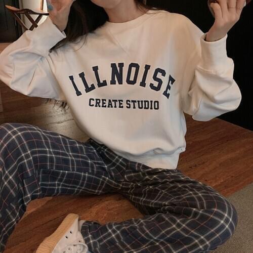 Falling Shoulder Letter Printed Sweatshirt New Korean Long Sleeve Casual Round O-Neck Top