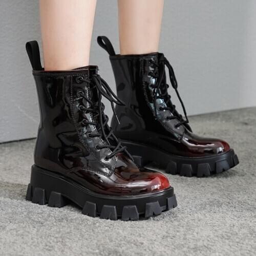 SKLFGXZY New style Genuine leather Martin boots Female boots Womens boots black cowhide lace-up Womens shoes