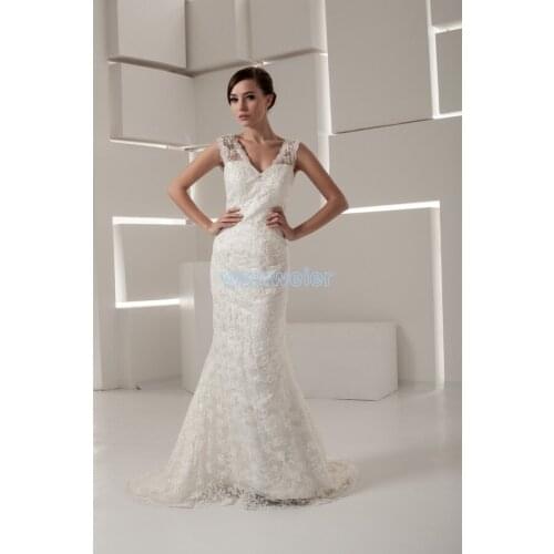 Free shipping 2014 new design romantic greek style bridal gown good quality custom size/color white lace mermaid wedding dress