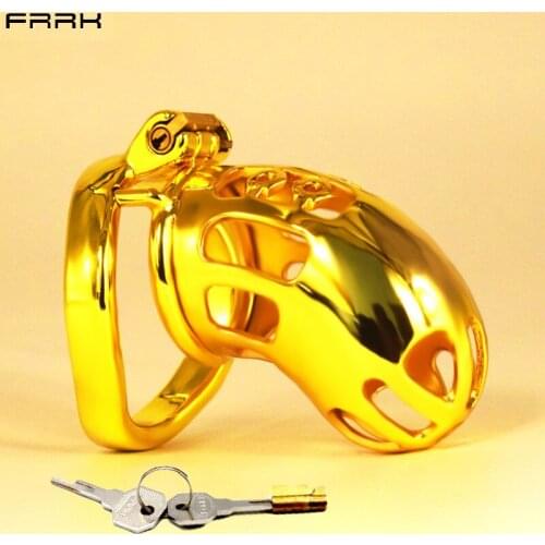 Golden 304 Stainless Steel Cock Cage For Men Sex Toys Male Chastity Cage Metal Penis Lock Bondage Restraint Adults Sex Products