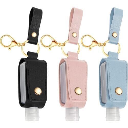 1PCS 1oz Portable Refillable Empty Travel Bottle + 1PCS PU Leather Keychain Holder Pouch Container for Alcohol Essential Oil