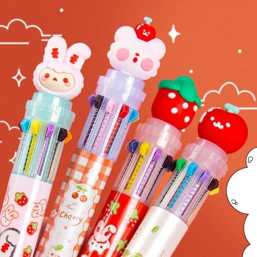 2PCS/SET Kawaii 6/10 Color Ballpoint Pen Multifunction 6 In1 Colorful Stationery Creative School Supplies Push Action Pen