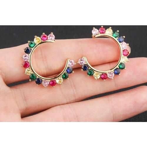 2021 Classic Colorful Color Hook Stud Earrings Korean Fashion Copper Inlay Zircon Jewelry For Women Girls Wedding Party Gift