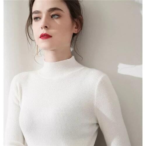 2021 Basic Womens Sweaters Autumn Winter Slim Half High Collar Female Pullover Knitted Sweater Jumper Soft Warm Pull Tops