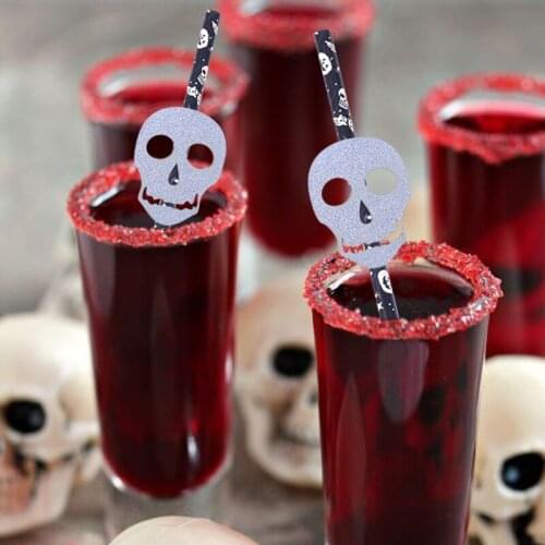 25pcs Halloween Disposable Party Straws Bat Skull Drinking Straws Holiday Bar Home Party Halloween Decoration Supplies