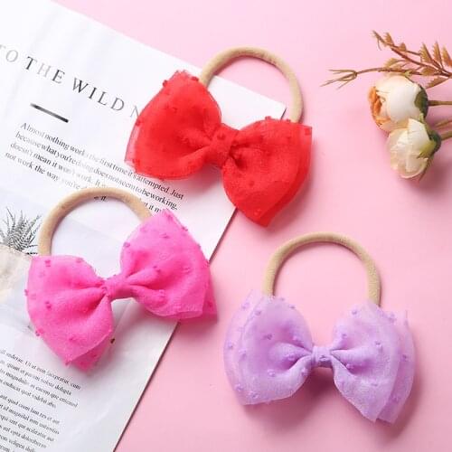 34pc/lot New Coming Nylon Baby Headband,Kids Dot Lace Hair Bow Headbands Newborn Knot Bow Headband Kids Girls Turban Headwear
