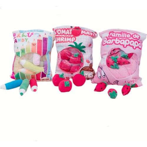 8pcs/lot Fashion Strawberry/Pencil Snack Bag Plush Dolls Stuffed Animal Candy Tomato Bag Cushion/Pillow Kids/Girl Birthday Gifts