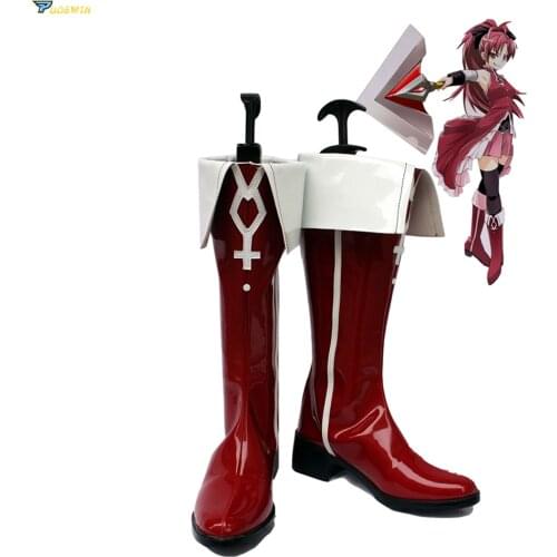 Anime Puella Magi Madoka Magica Sakura Kyoko Cosplay Shoes Red Fancy Boots Custom Made