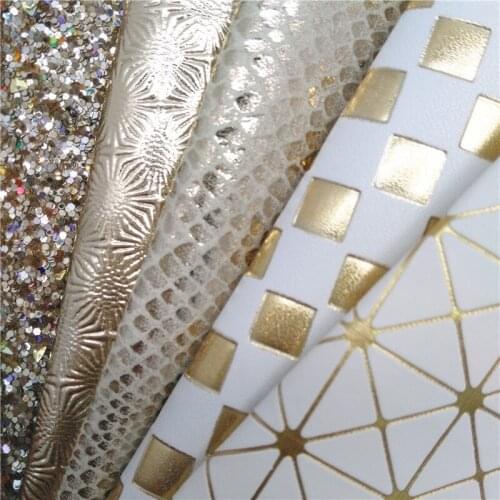Gold Chunky Glitter Leather Fabric Plaids Grids Embossed Metallic Snake Synthetic Leather BOWS DIY 21X29CM G502