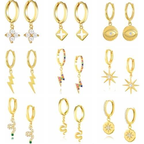 BOAKO 925 Sterling Silver Heart Cross Pendant Dangle Earrings For Women Zircon Lightning Snake Charm Drop Earrings Party Jewelry