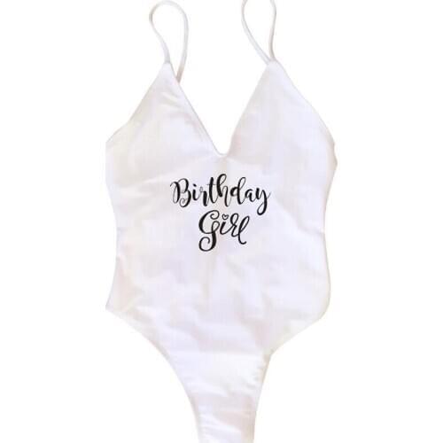 BIRTHDAY girl & Squad Print Sexy One Piece Swimsuit Birthday party Women Backless Bathing Suit