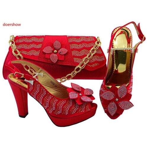 Doershow new Italian Ladies Shoes and Bag Set African Shoes and Matching Bags Italian High Quality African Wedding Shoes SGF1-49