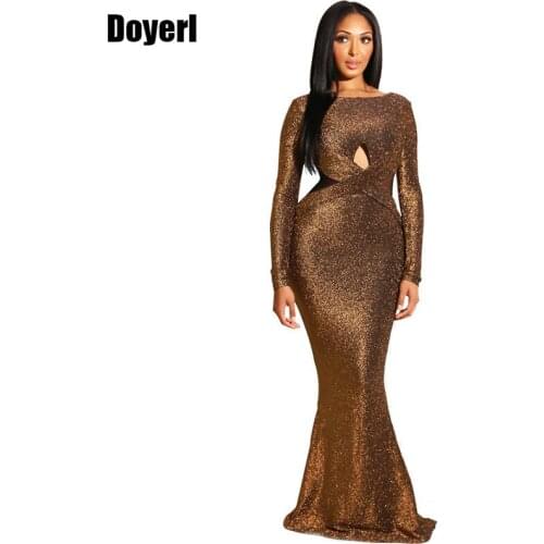 Elegant Sparkly Glitter Sexy Maxi Dresses Women Long Sleeve Criss Cross Hollow Out Backless Open Back Evening Party Dresses 2020