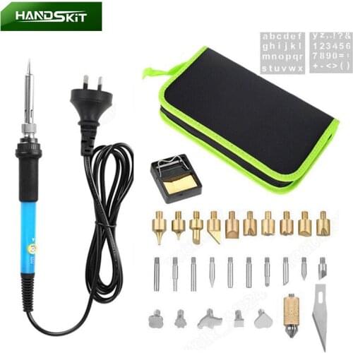 HANDSKIT Pyrography Pen 60W Adjustable Soldering Iron Kit Wood Burning Carving Set Welding Tips Wood Embossing Burning Tools