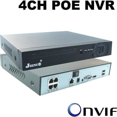JIENUO 4CH POE NVR CCTV Surveillance Security HD 4 Channel 48V 802.3af System Network Video Recorder for 4MP 5MP Onvif IP Camera