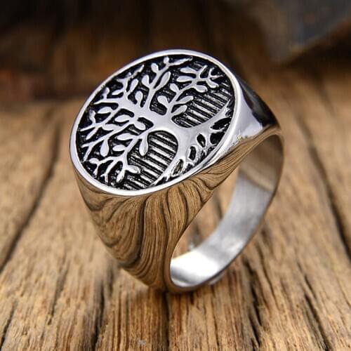 Classic Tree of Lift Signet Ring Gold Silver Color Stainless Steel Biker Rings Men Viking Amulet Rings Nordic Jewelry Size 7-15