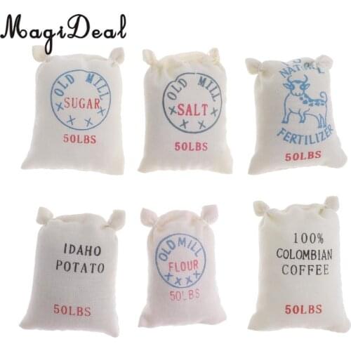 1/12 Dollhouse Miniature Kitchen Food 6 Bags of Sugar Flour Salt Potato for Kids Children Pretend Play Toys Garden Decor