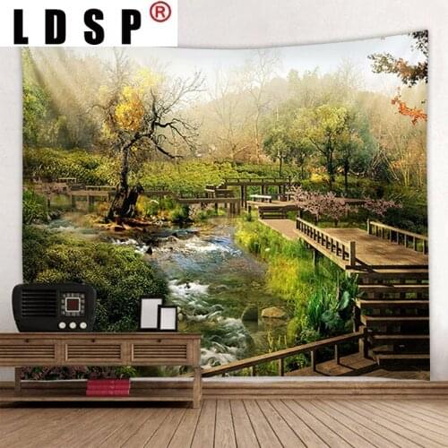 LDSP River Tree Mountain Natural Landscape Tapestry Hanging Covering Rugs Background Cloth Beach Mat Blanket Art Bedroom Home
