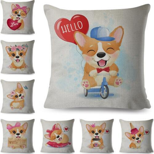 Cute Cartoon Pet Welsh Corgi Cushion Cover for Children Room Sofa Home Car Decor Lovely Dog Animal Pillow Case Linen Pillowcase