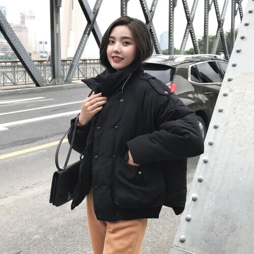 Parkas Female Winter Covered Button Short Womens Jacket Plus Size Korean Style Stand Collar Solid Thick Loose Coat Ladies