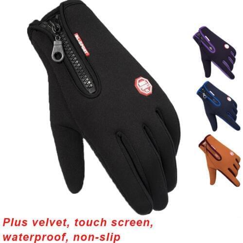 Gloves mens autumn and winter outdoor warm students plus velvet riding running gloves female full finger touch screen