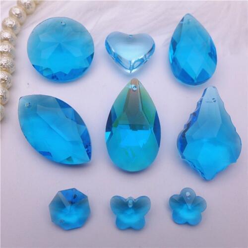 Lake blue crystals pendants charms flower/round/butterfly/star shape glass drops women jewelry DIY accessories findings earring