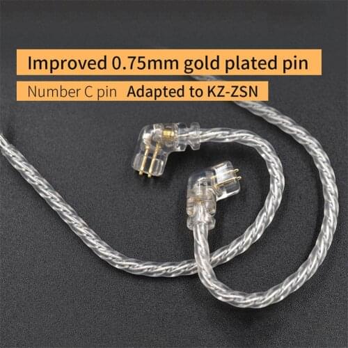 K Z Silver Plated Cable Headphones Upgraded Cable 2PIN Gold Plated Pins 0.75mm High Purity Oxygen Free Copper For K Z-ZSN