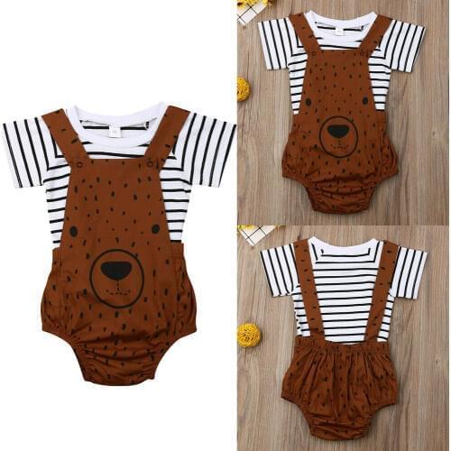 Pudcoco Baby Boy Set 0-3Y USA Newborn Boy Cute Bear Sunsuit Stripe T-shirt Bib Pants Overalls Outfits