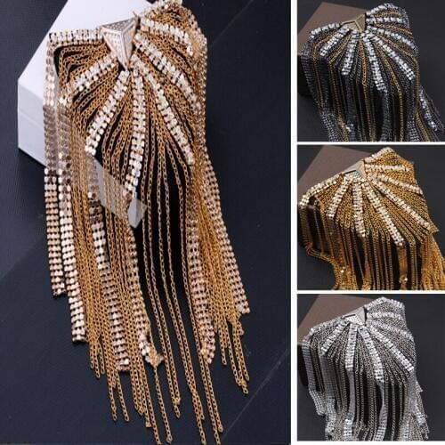 2pcs Luxury Handmade Fashion Tassel Chain Shoulder Board Badges Beads Fabric Metal Epaulette Military Pin on Brooch Medal