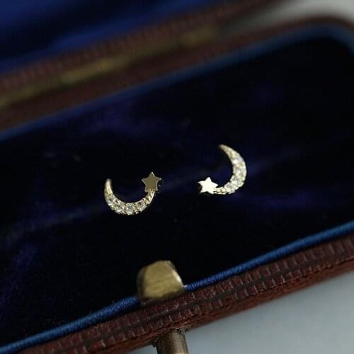Cute Female White Crystal Moon Earrings Real 925 Sterling Silver Wedding Earrings For Women Small Double Stud Earrings