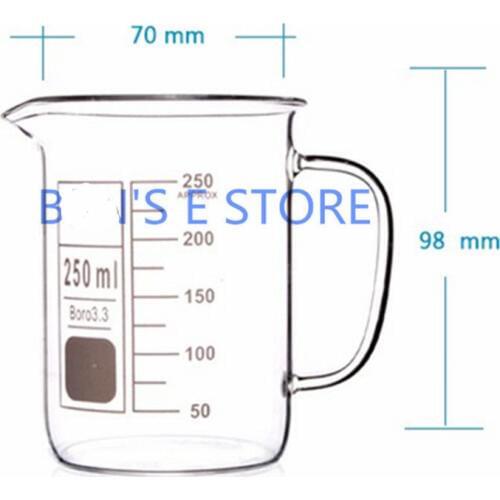 250mL Glass Beaker with Handle New Chemical Lab Glassware Borosilicate Glass 3.3